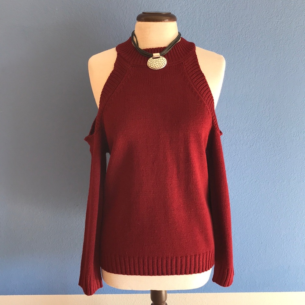 Sweet Wanderer Maroon Cold Shoulder Sweater